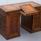 Restored Gothic desk with side bookshelves, drawer, and sloping top by Pugin Gillows.