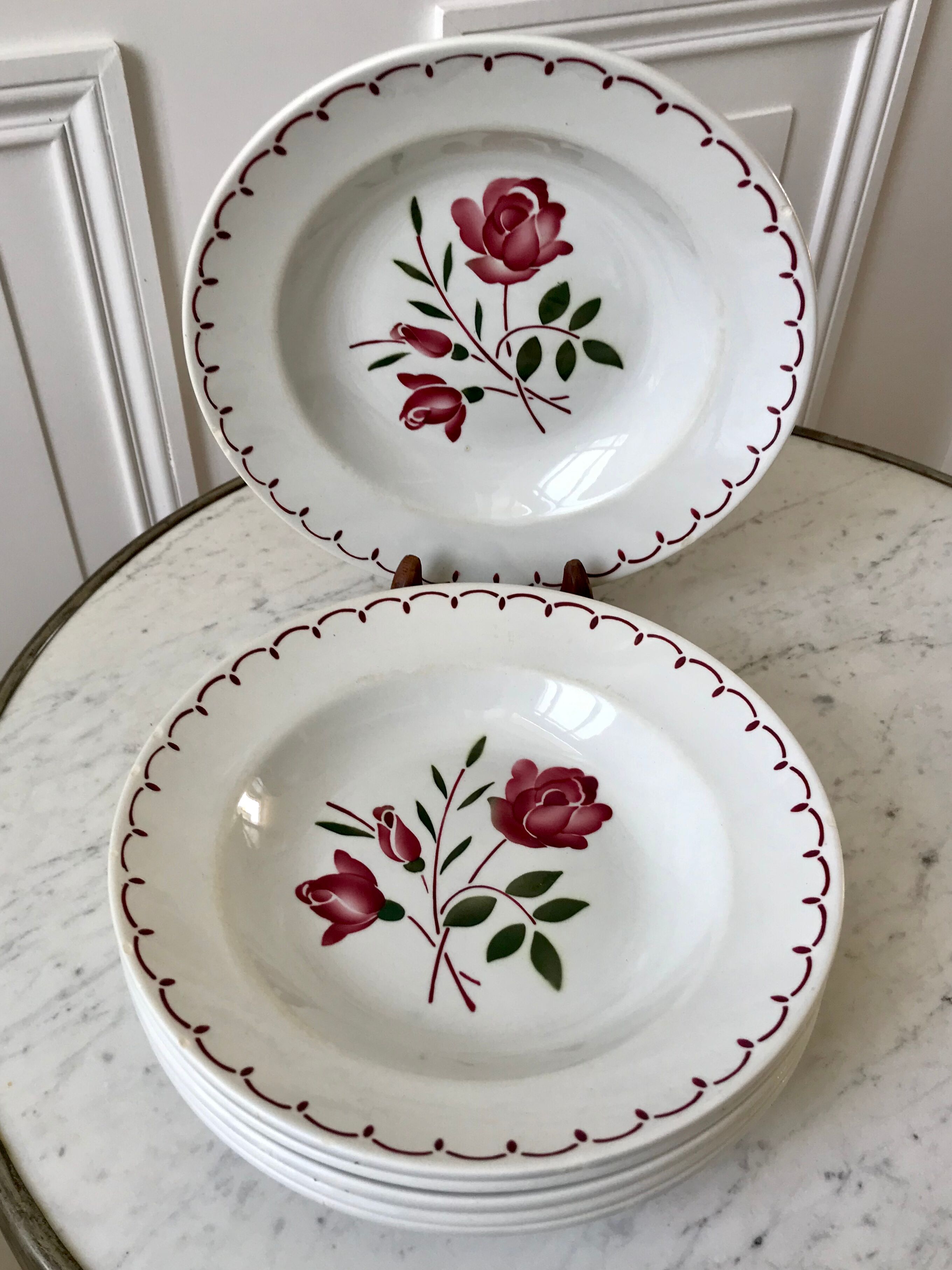Set of 6 hollow plates Badonviller with flowers 30s