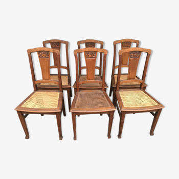 Suite de 6 chaises chêne cannage art nouveau