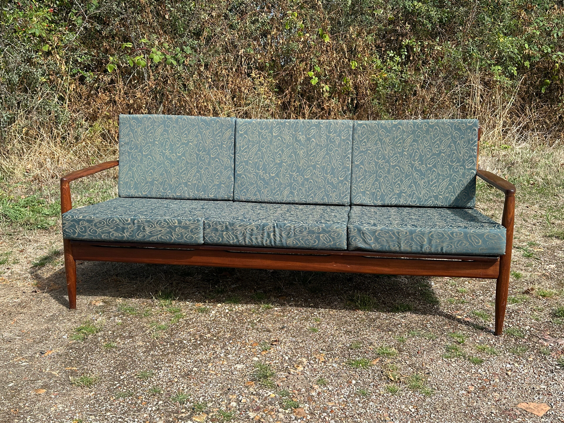 Vintage Scandinavian 3-seater wooden sofa – 1960s/70s