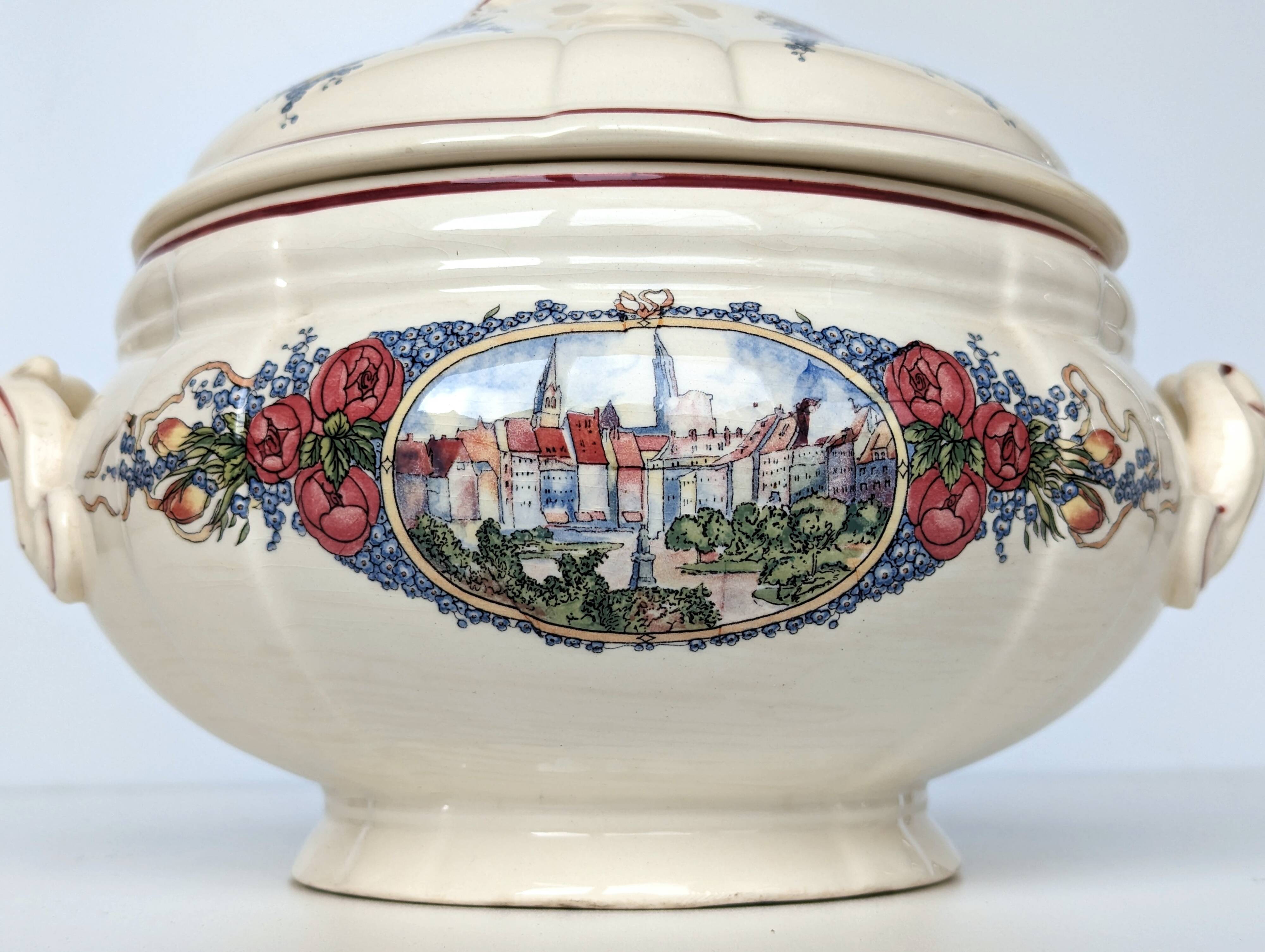 Earthenware tureen from sarreguemines obernai model illustrated by henri loux