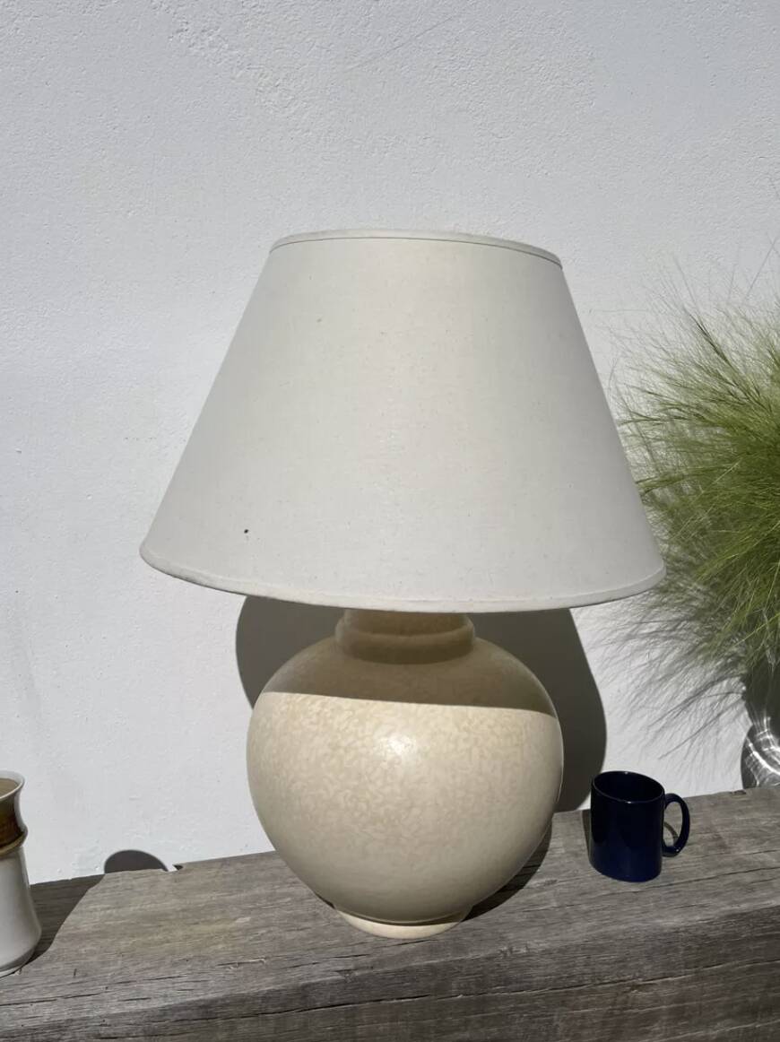 Large lamp signed Kostka vintage beige ceramic sphere