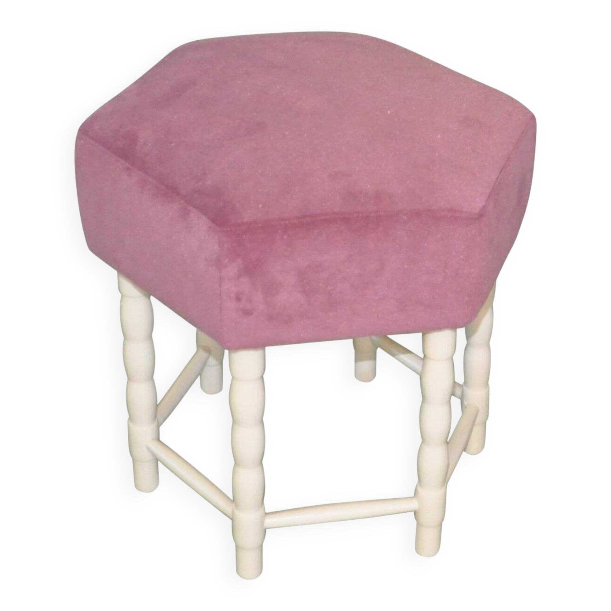 Mid-Century stool in mauve velvet and painted white wood, 1950s legs.