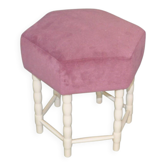Mid-Century stool in mauve velvet and painted white wood, 1950s legs.