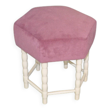 Tabouret Mid-Century en velours mauve et bois peint blanc, piétement années 1950