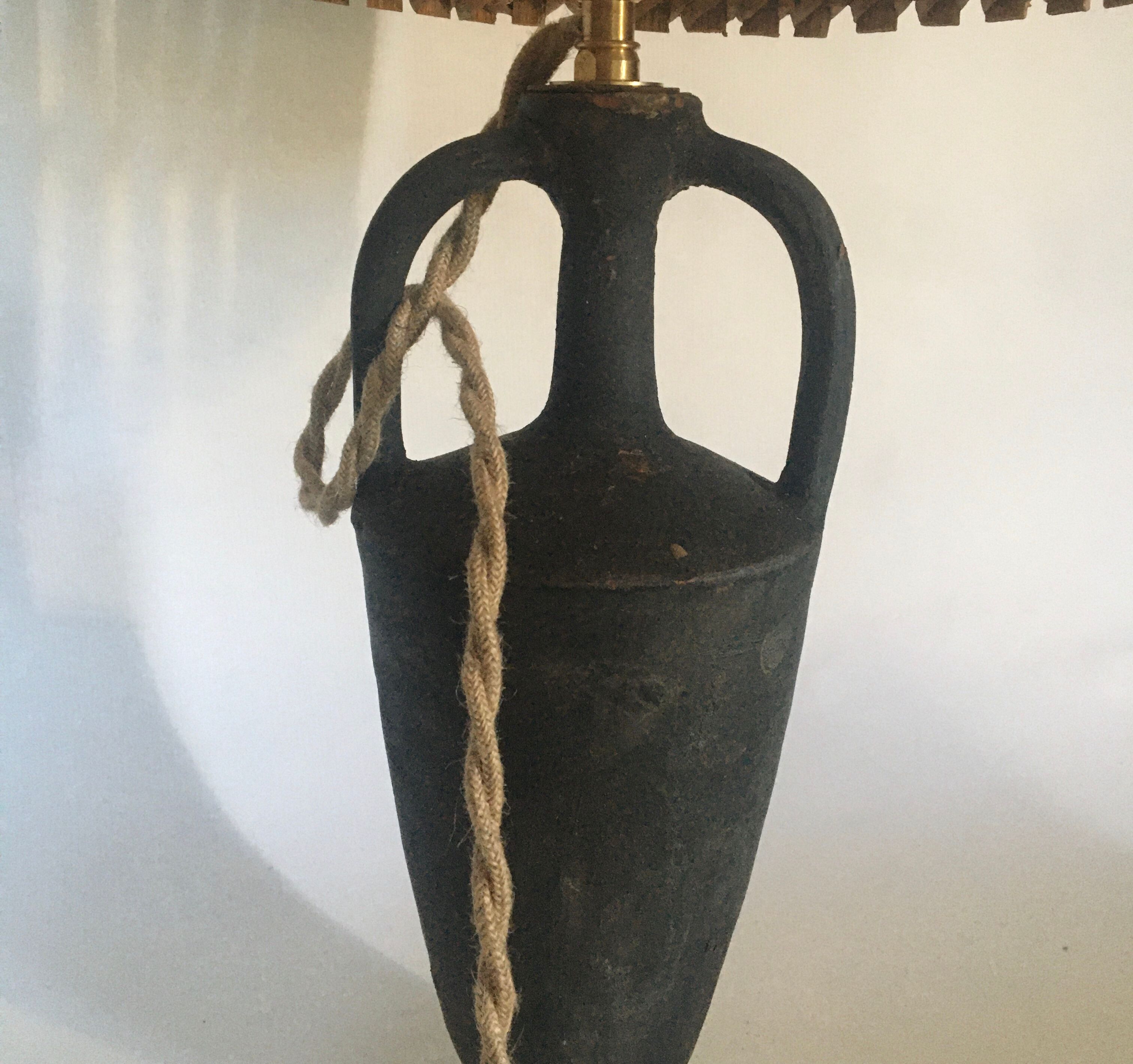 Pied de lampe terre cuite peinte, câble tissu 2 m