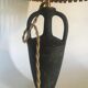Pied de lampe terre cuite peinte, câble tissu 2 m