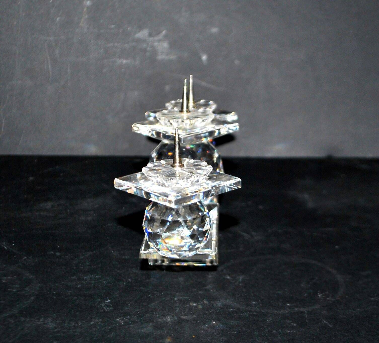 Swarovski candlestick in cut crystal signed sc swarovski design 1980