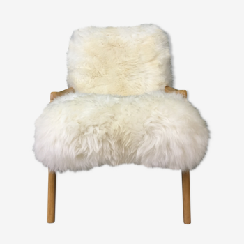 Vintage Design Art Deco White Sheepskin Fluffy Fury Chair Armchair