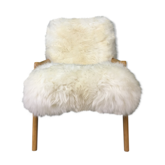 Vintage Design Art Deco White Sheepskin Fluffy Fury Chair Armchair