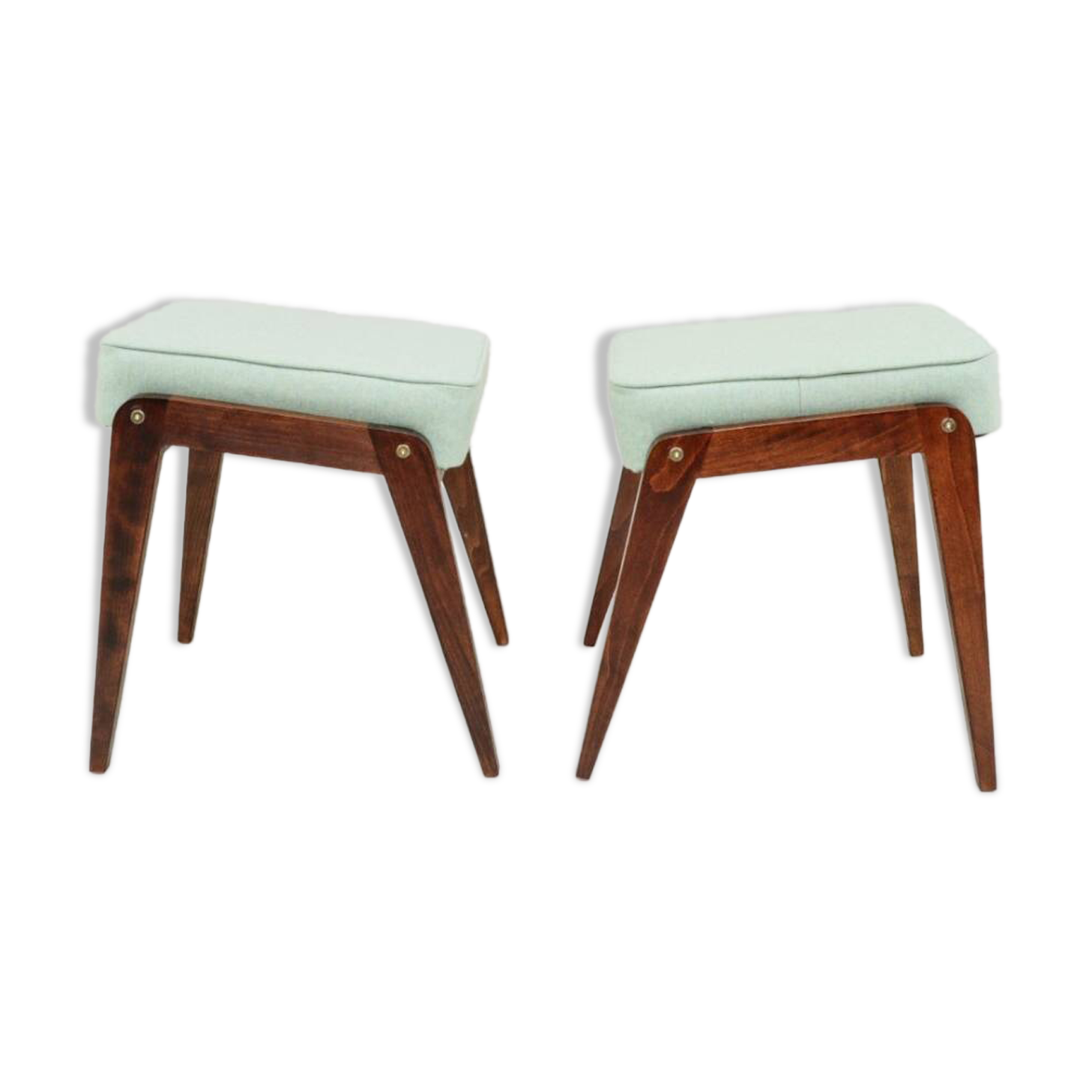 Vintage children's chair stool in pistachio green, mid-century modern design.