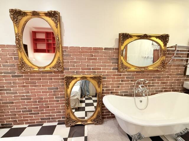 3 large oval mirrors, 19th century style, gilded with square frames and beautiful moulding.