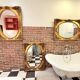 3 large oval mirrors, 19th century style, gilded with square frames and beautiful moulding.