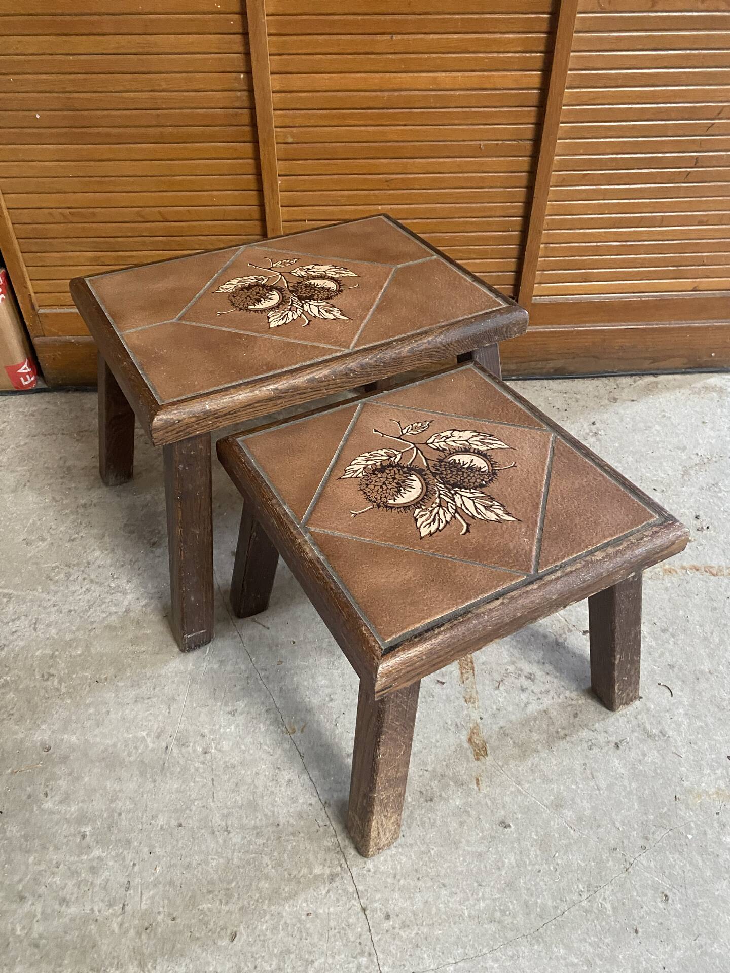 Antique nesting tables vallauris atelier barrois wood + ceramic c