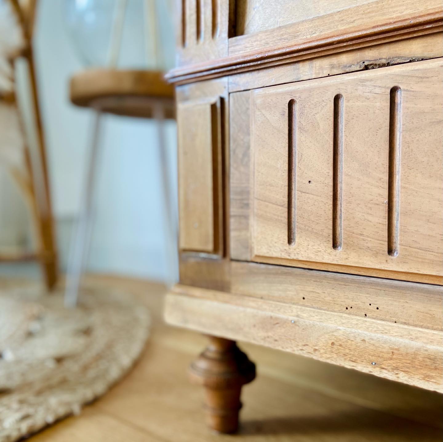 Louis XVI style cabinet in raw solid walnut