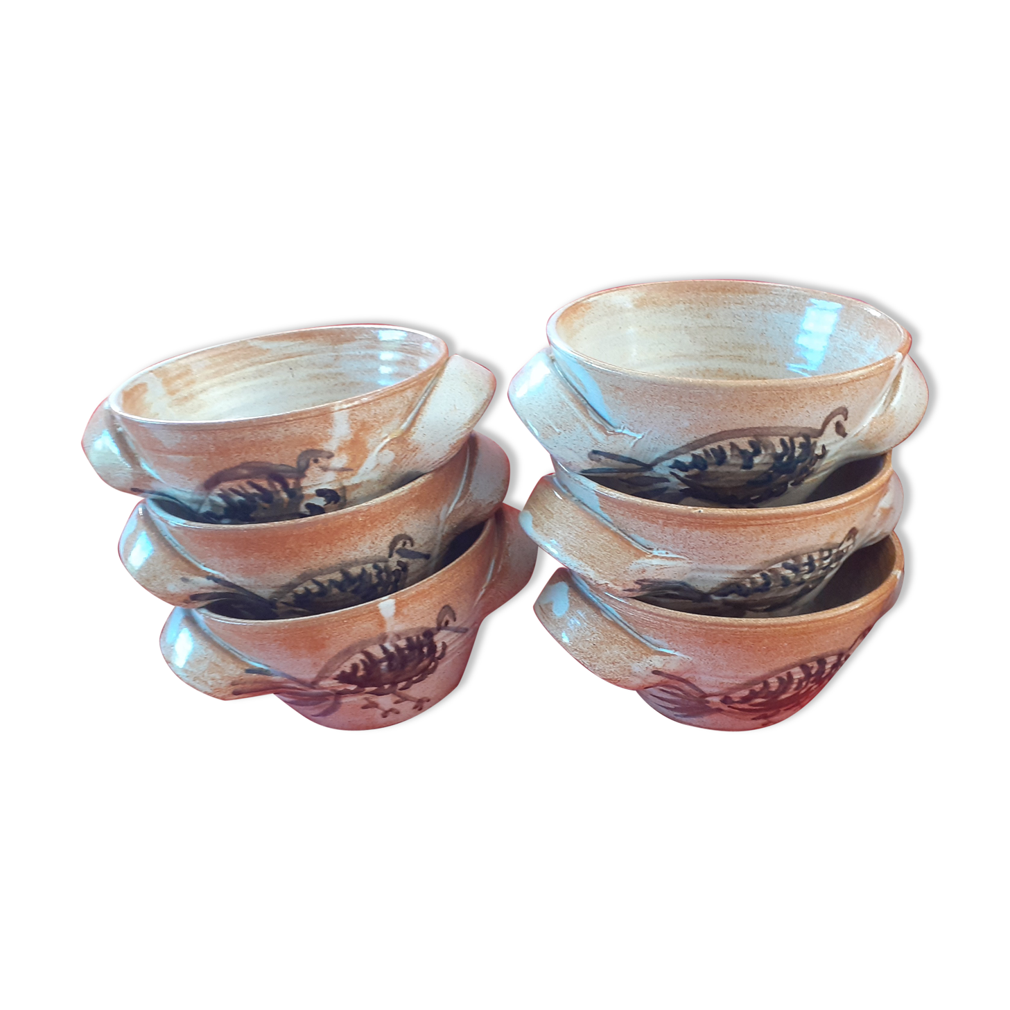 6 Earrings in varnished sleet,  Bird motif