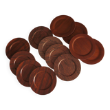 Lot de 12 assiettes en contreplaqué de palissandre et teck par Morsbak, Danemark années 1960