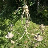 Country-style patinated metal chandelier – 5 arms – decorative foliage