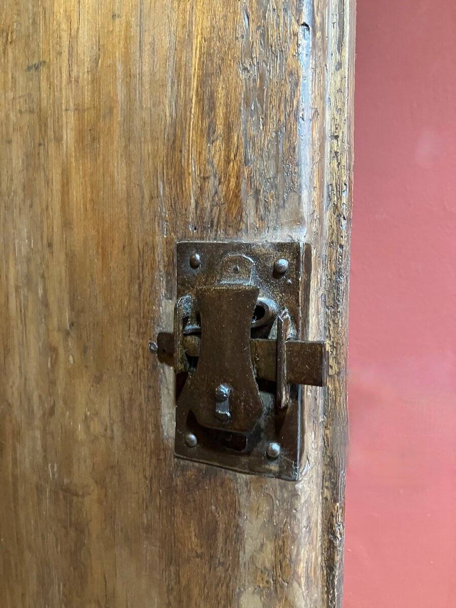 Antique Rustic Tuscan Window in Chestnut with Original Wrought Iron Hardware, 1800s