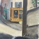 Old oil painting depicting a street in Montmartre