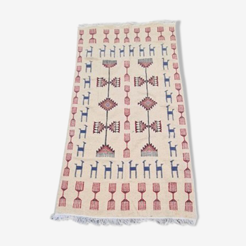 Tapis kilim beige à motifs multicolores fait main en pure laine