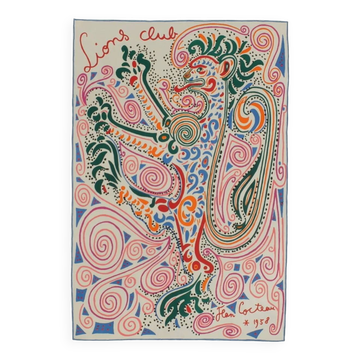 Jean cocteau - original vintage lithograph from 1958 - lions club