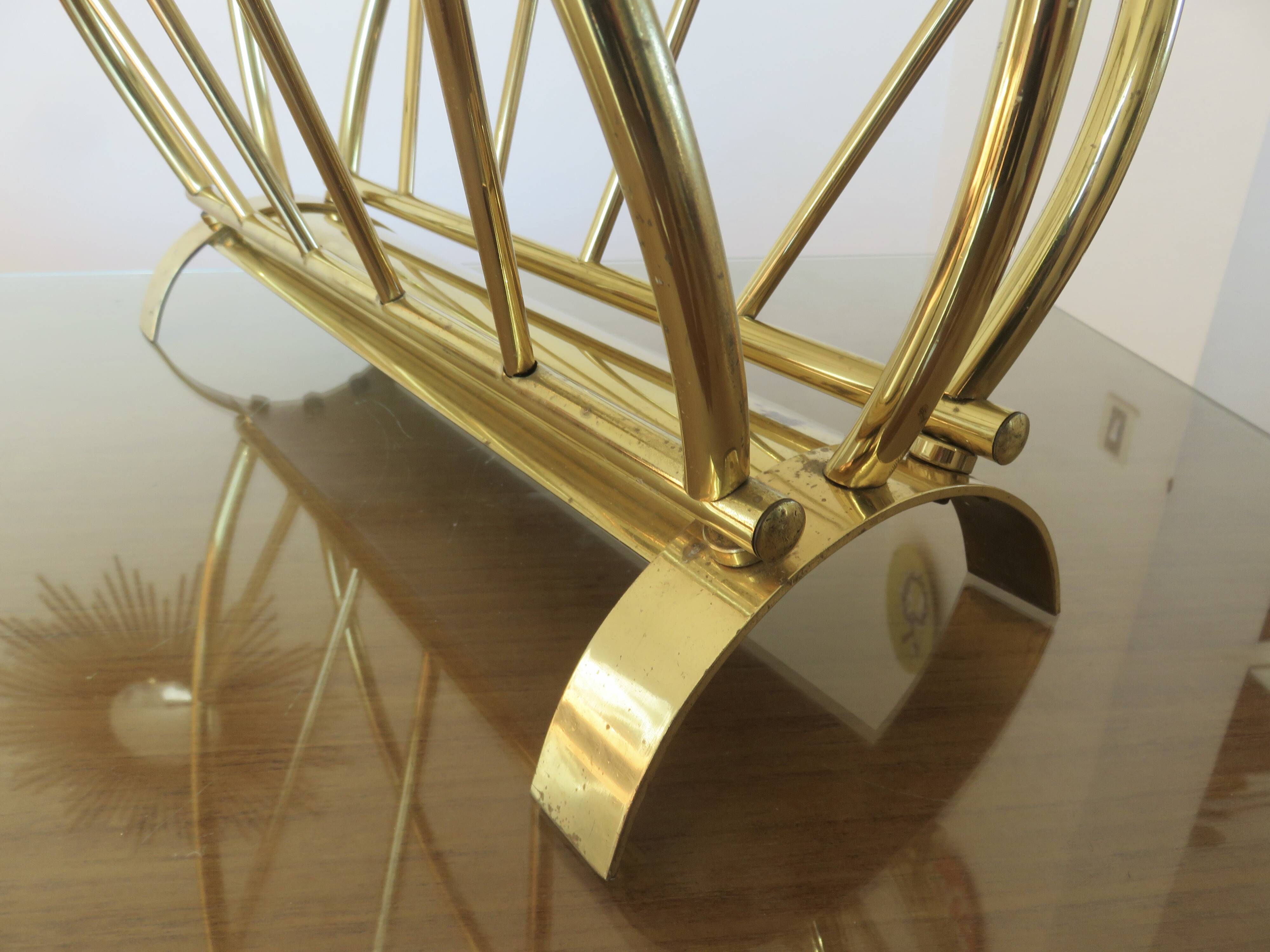 Golden brass magazine rack, Italy, 1950
