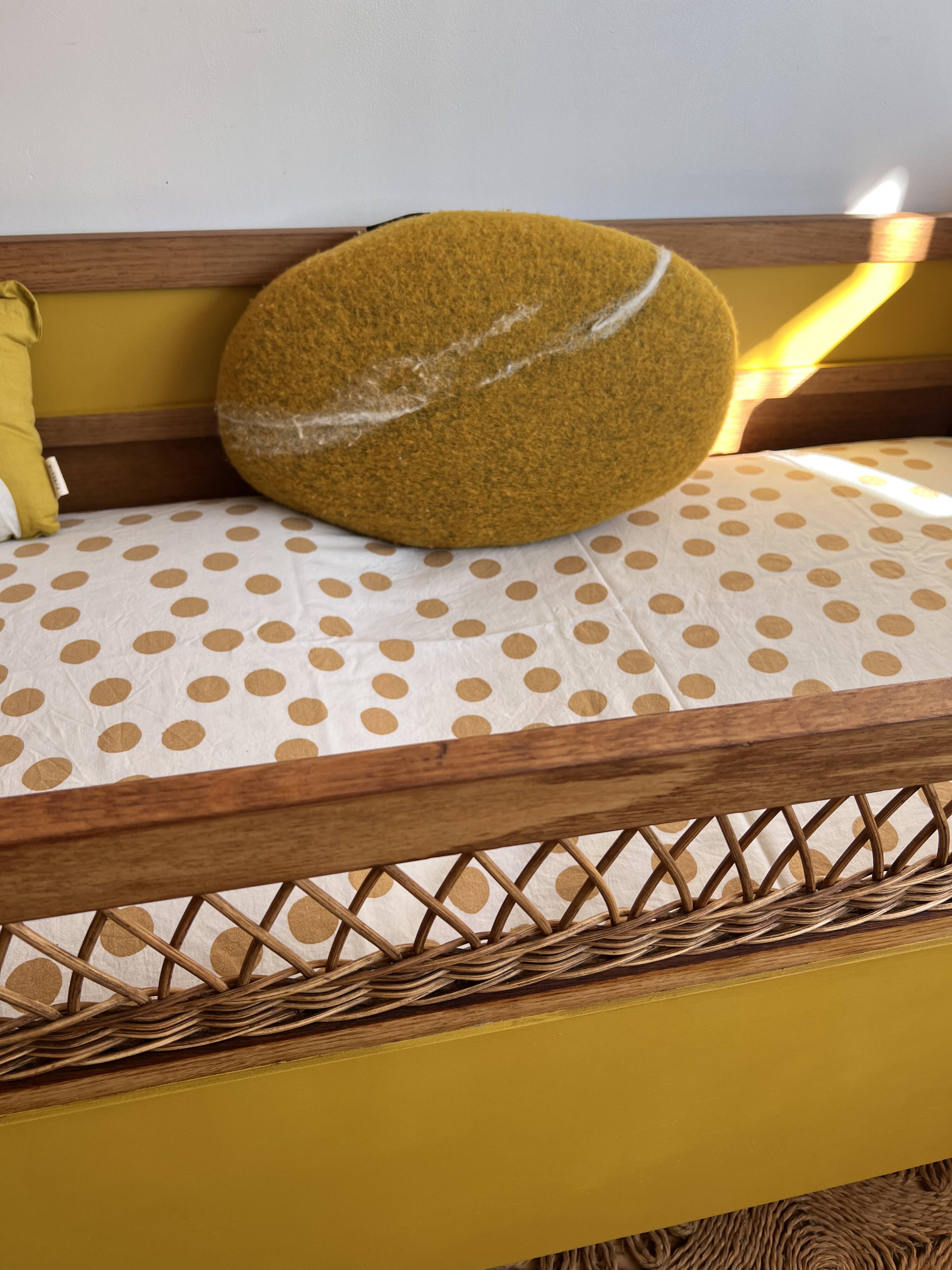 Vintage rattan and wood baby bed