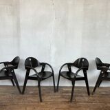 Rare series of 4 armchairs Baumann 1970 80 black original