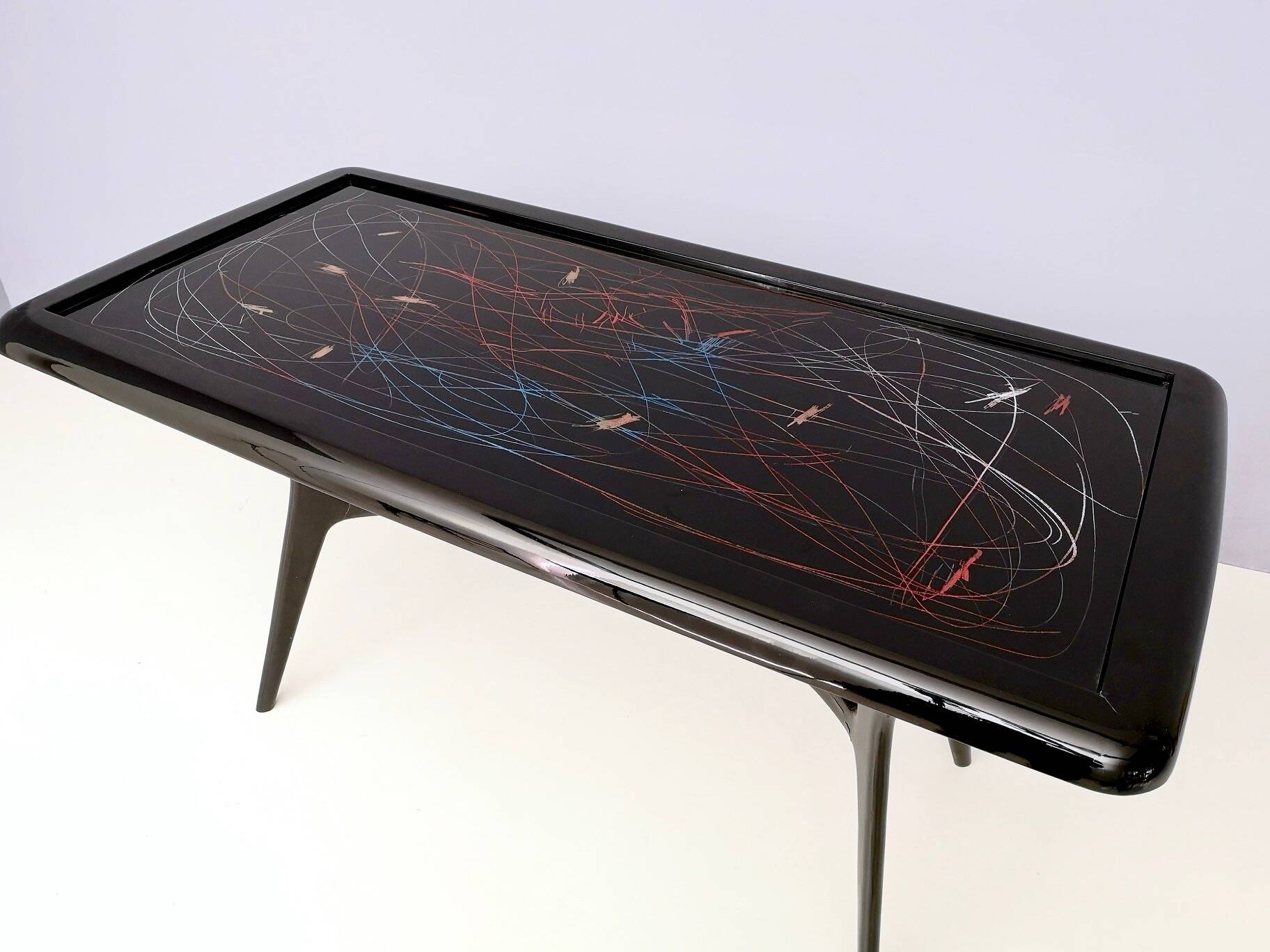 1950s Style Dining Table with Glass Top Lacquered by Enzio Wenk, Italy, 2019