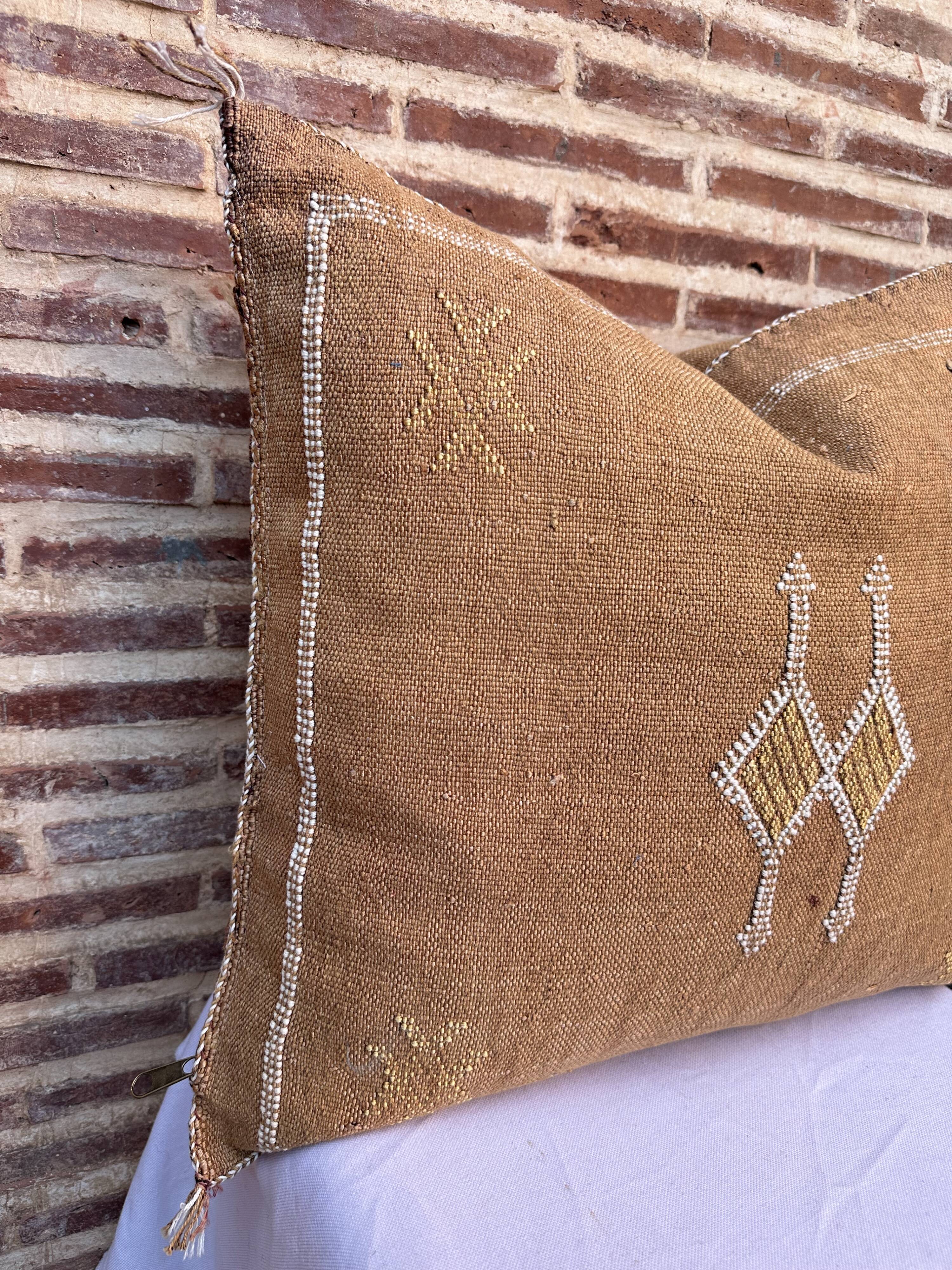 Handmade Moroccan silk cushion cover, cactus pattern