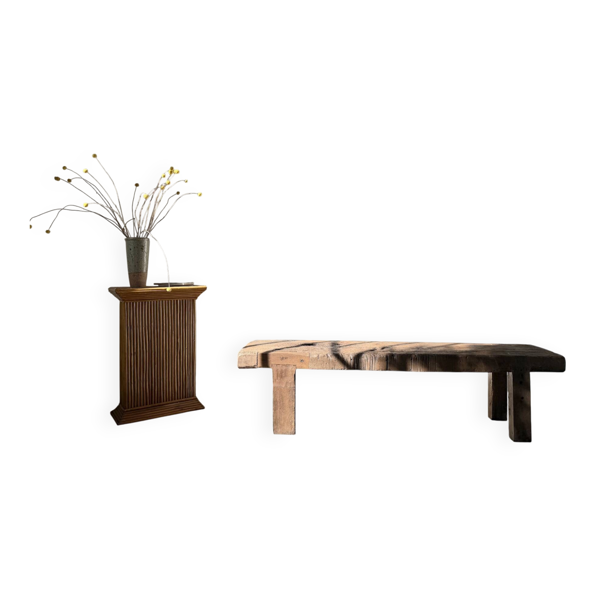 Brutalist Oak Bench – Unique Piece, 20th Century Folk Art