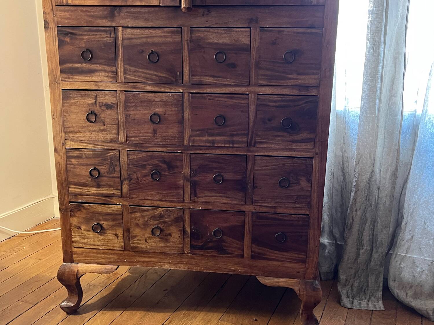 Wardrobe, storage unit with 2 doors and 16 drawers in teak