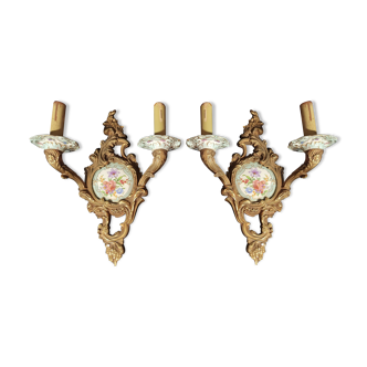 Pair of wall light  Louis XV Bronze And Porcelain