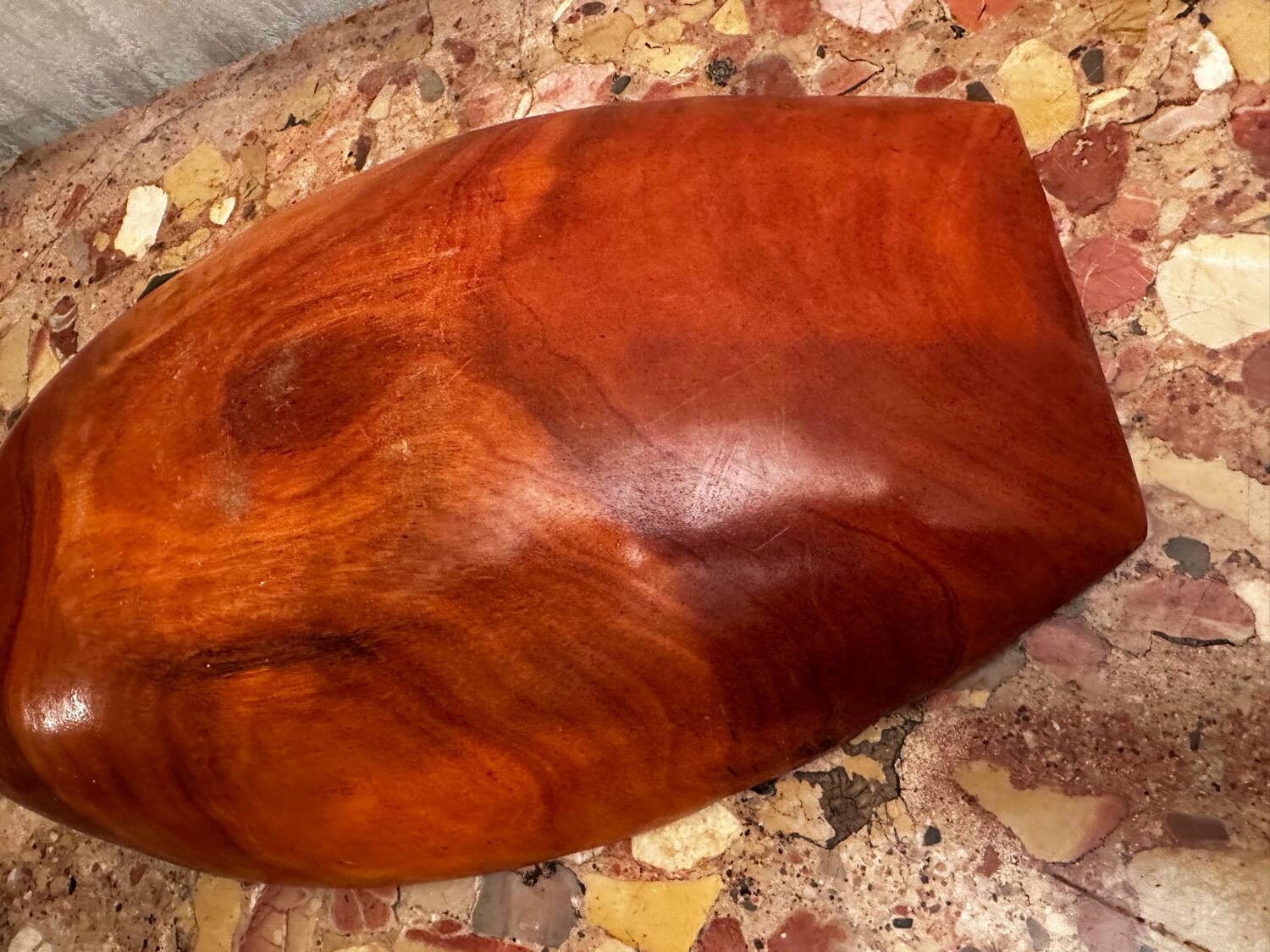 Vintage Red Carved Wooden Bowl / Pocket Dish - 41 / 25 / H 8 cm