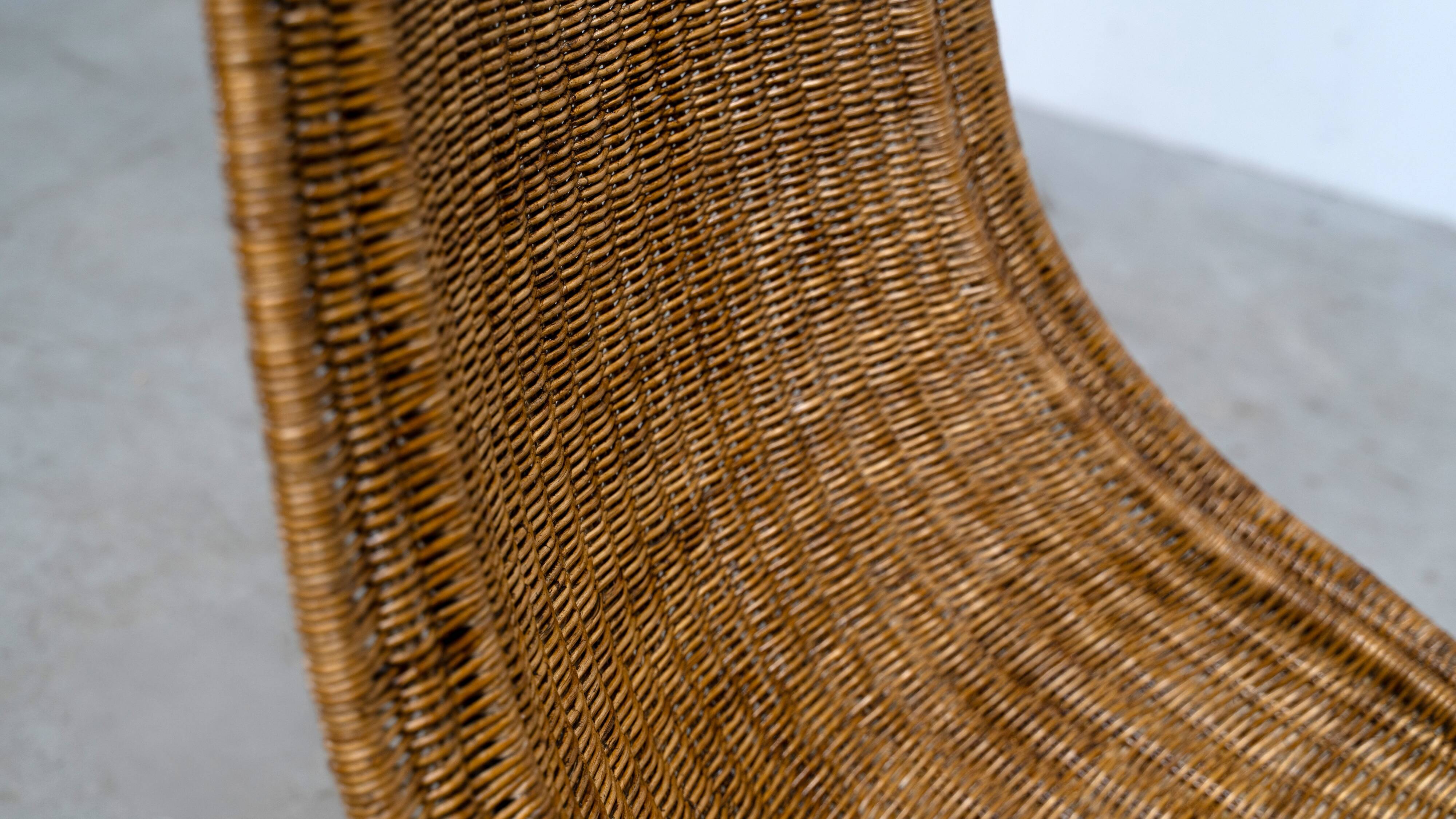 Chaise longue en rotin sculptural italienne