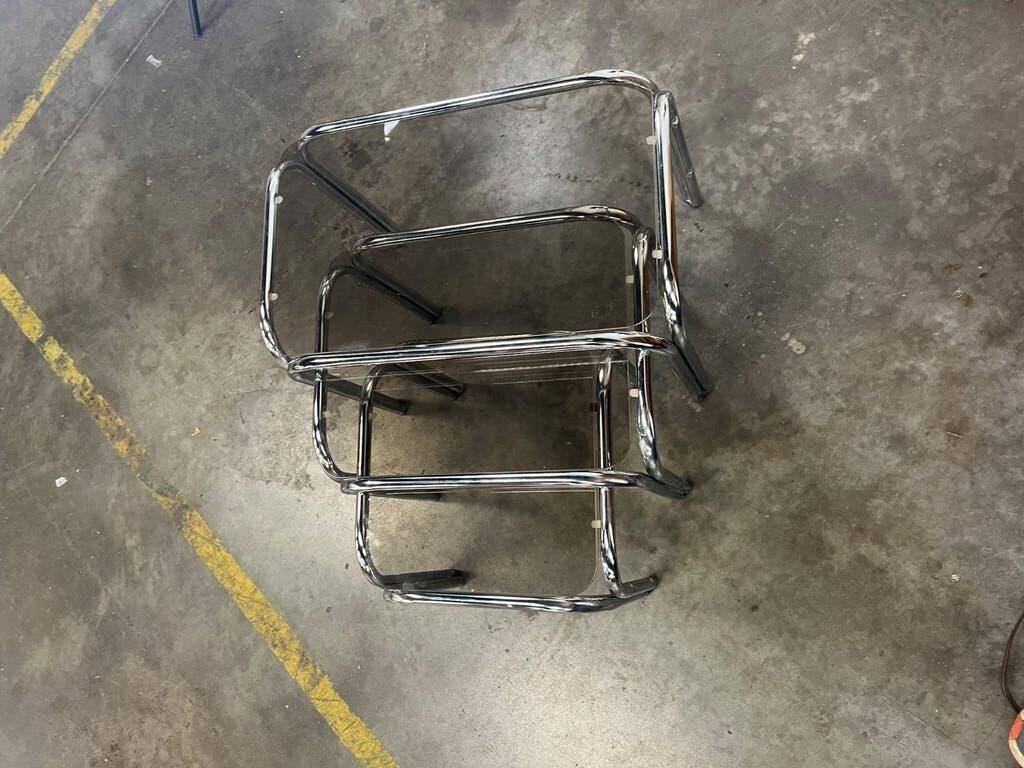 Set of 3 vintage chrome nesting tables / side tables.