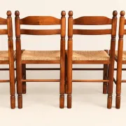 Set of 4 rustic chairs in Louis XIII style, with rush seats, early 20th century.