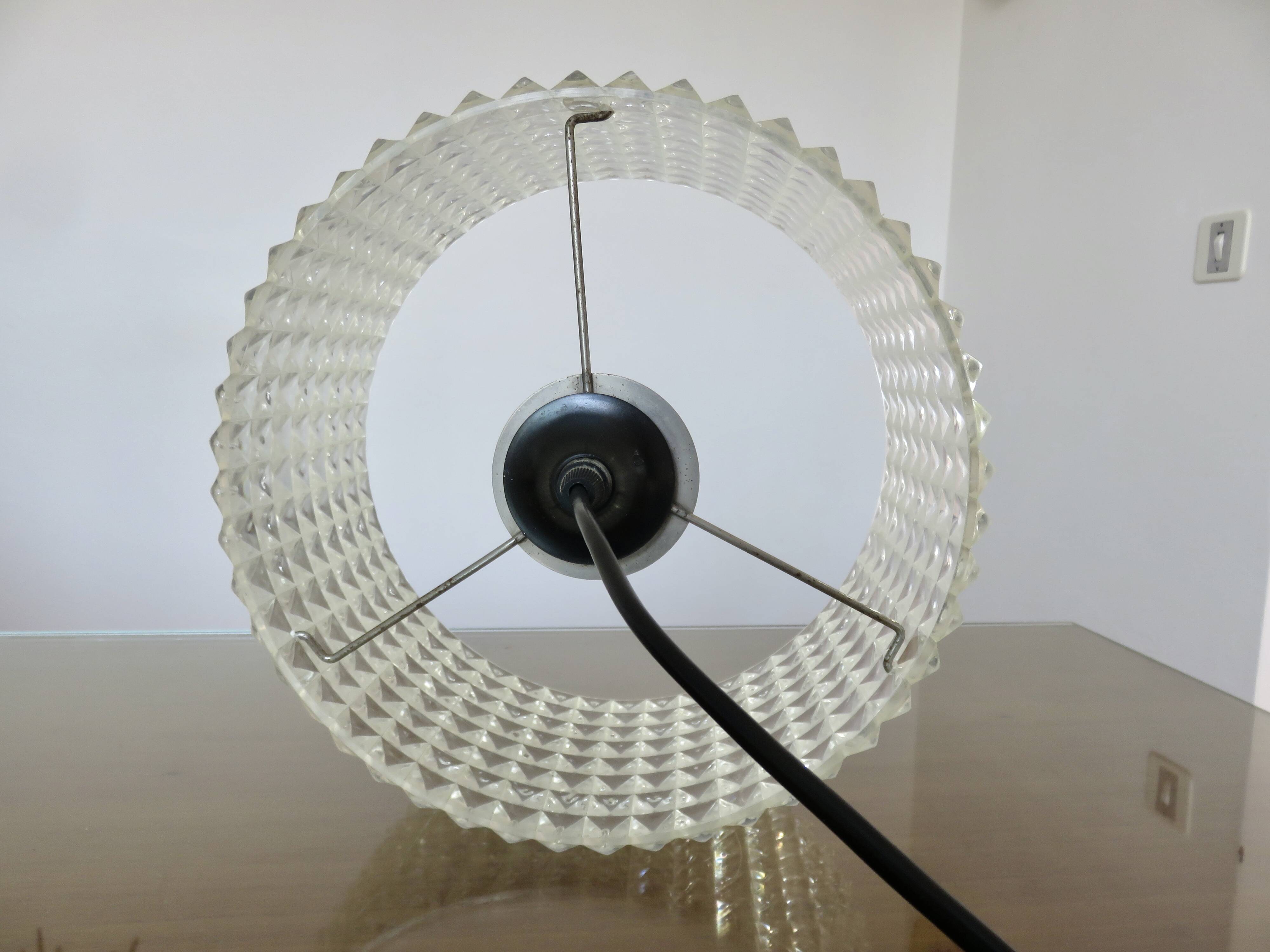 Clear plastic pendant light, diamond point shape, 70s