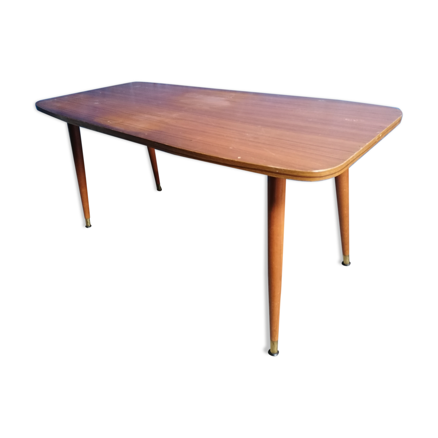 Table basse de salon bois scandinave pieds compas vintage