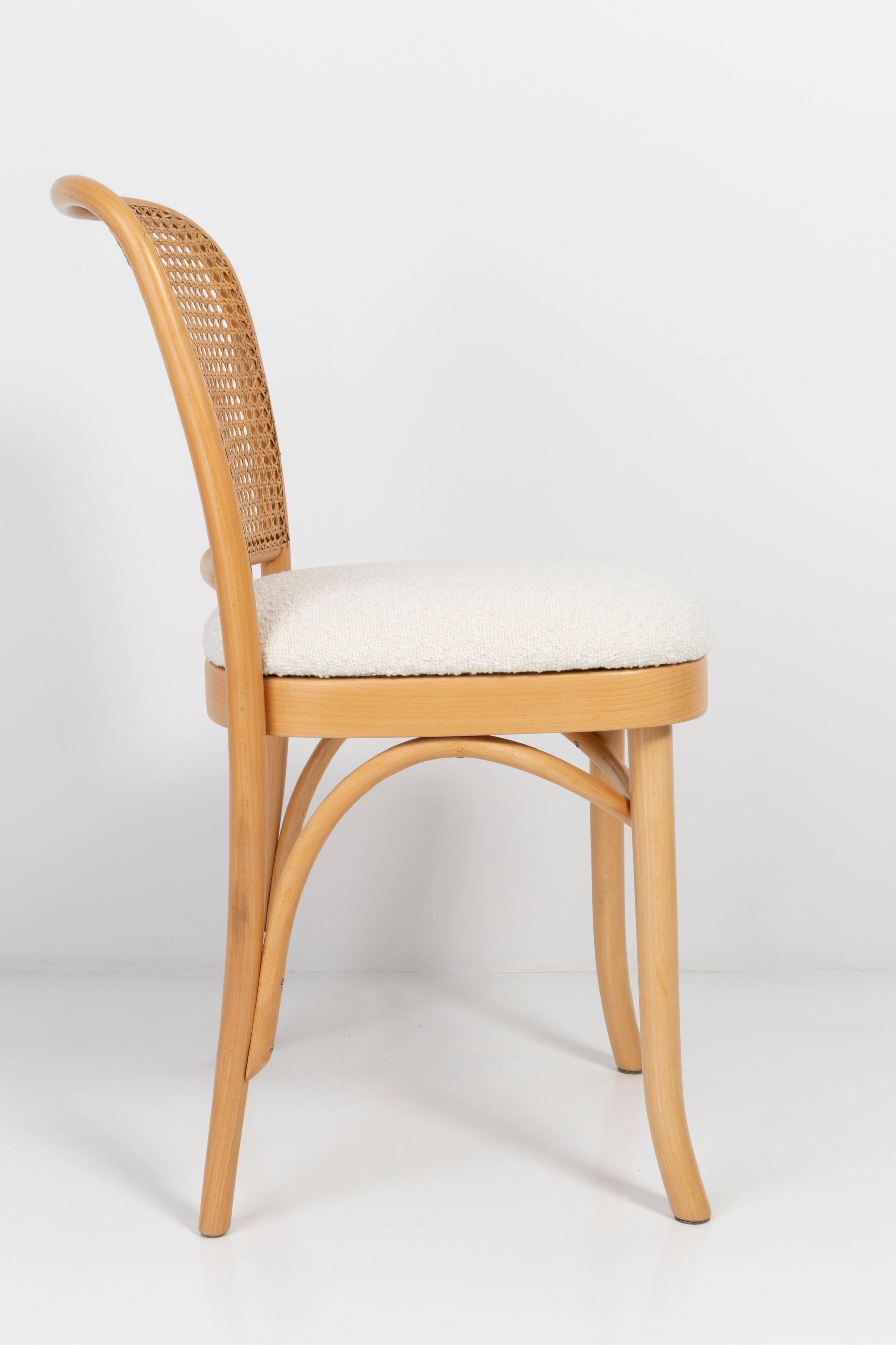 Rattan chair, off-white boucle and Thonet wood, 1960s