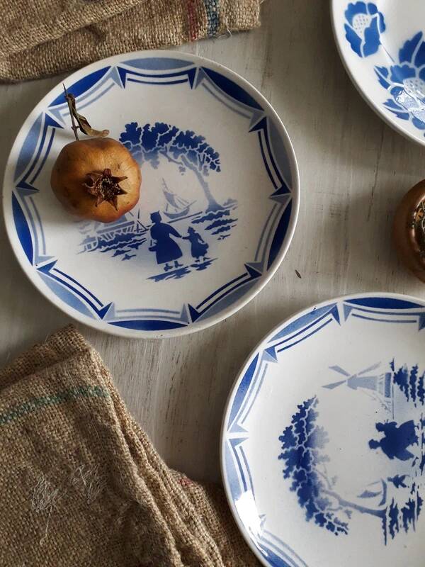 6 antique French dessert plates, Moulin des Loups, 4067