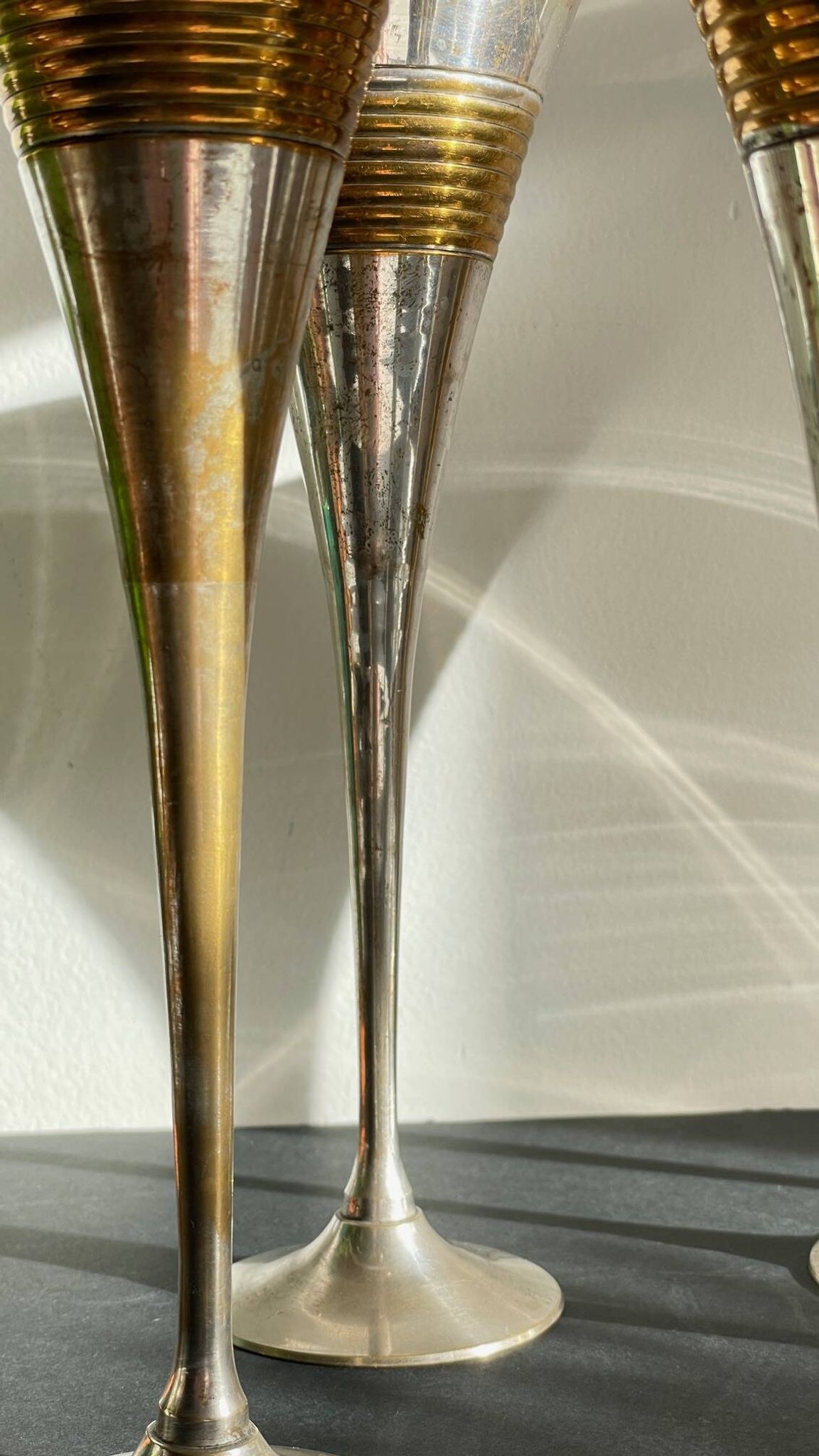 6 Flutes Champagne Laiton Argenté Vintage