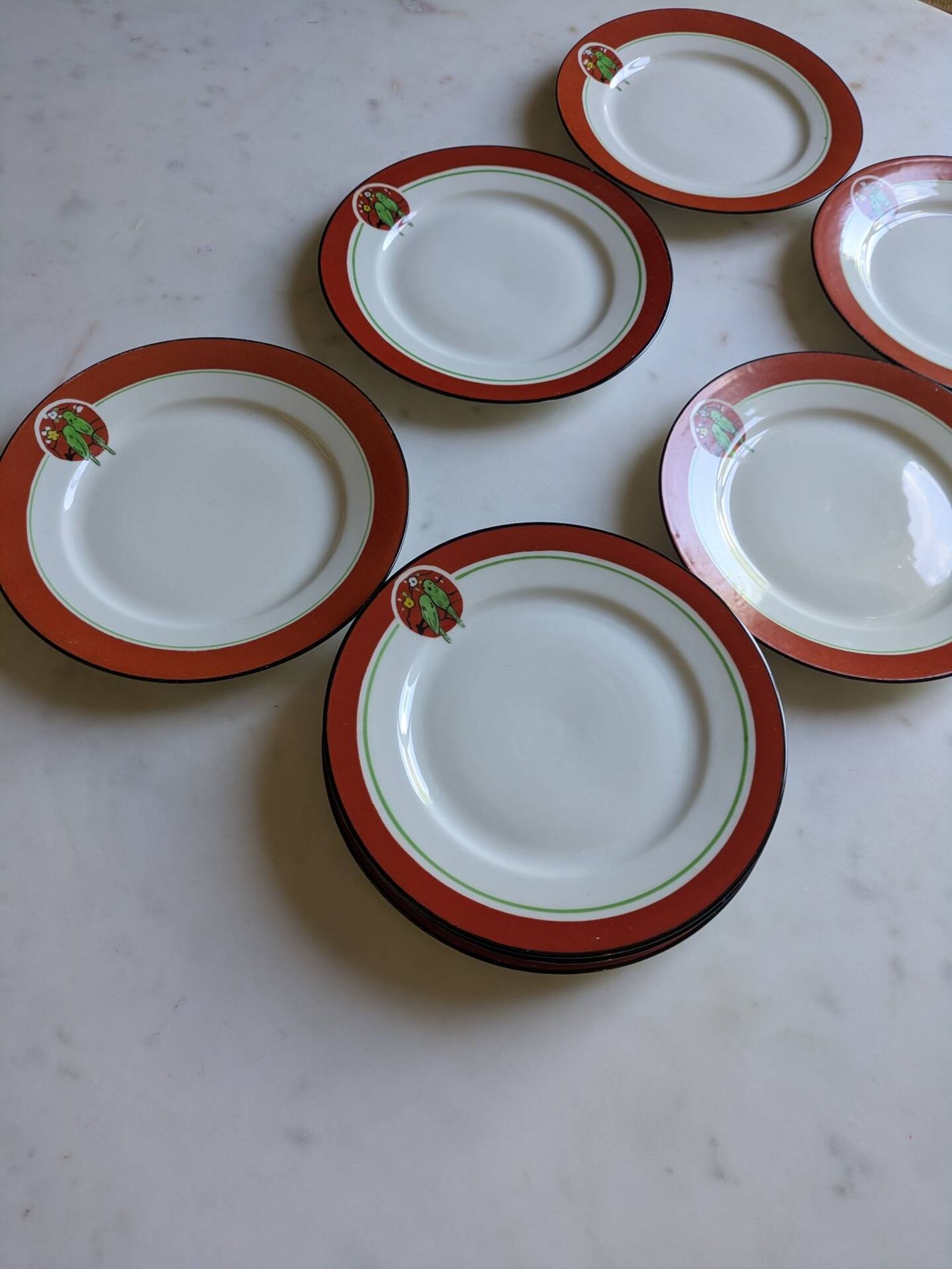 Art Deco dessert plates Henri Delcourt / Boulogne sur Mer / parakeet