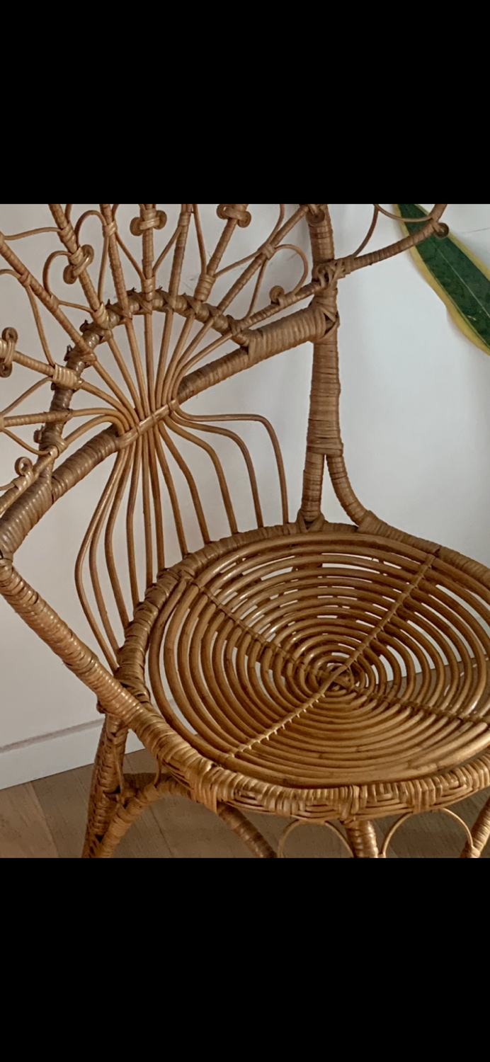 Vintage Peacock rattan armchair