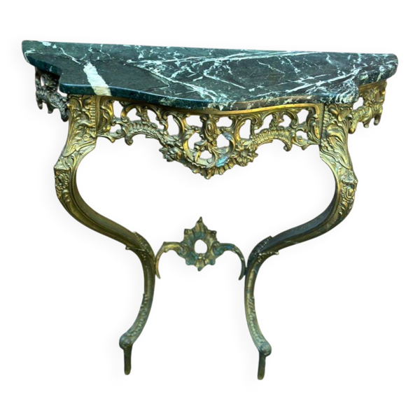 Console d'applique murale de style Louis XV bronze doré et marbre vert XIXè