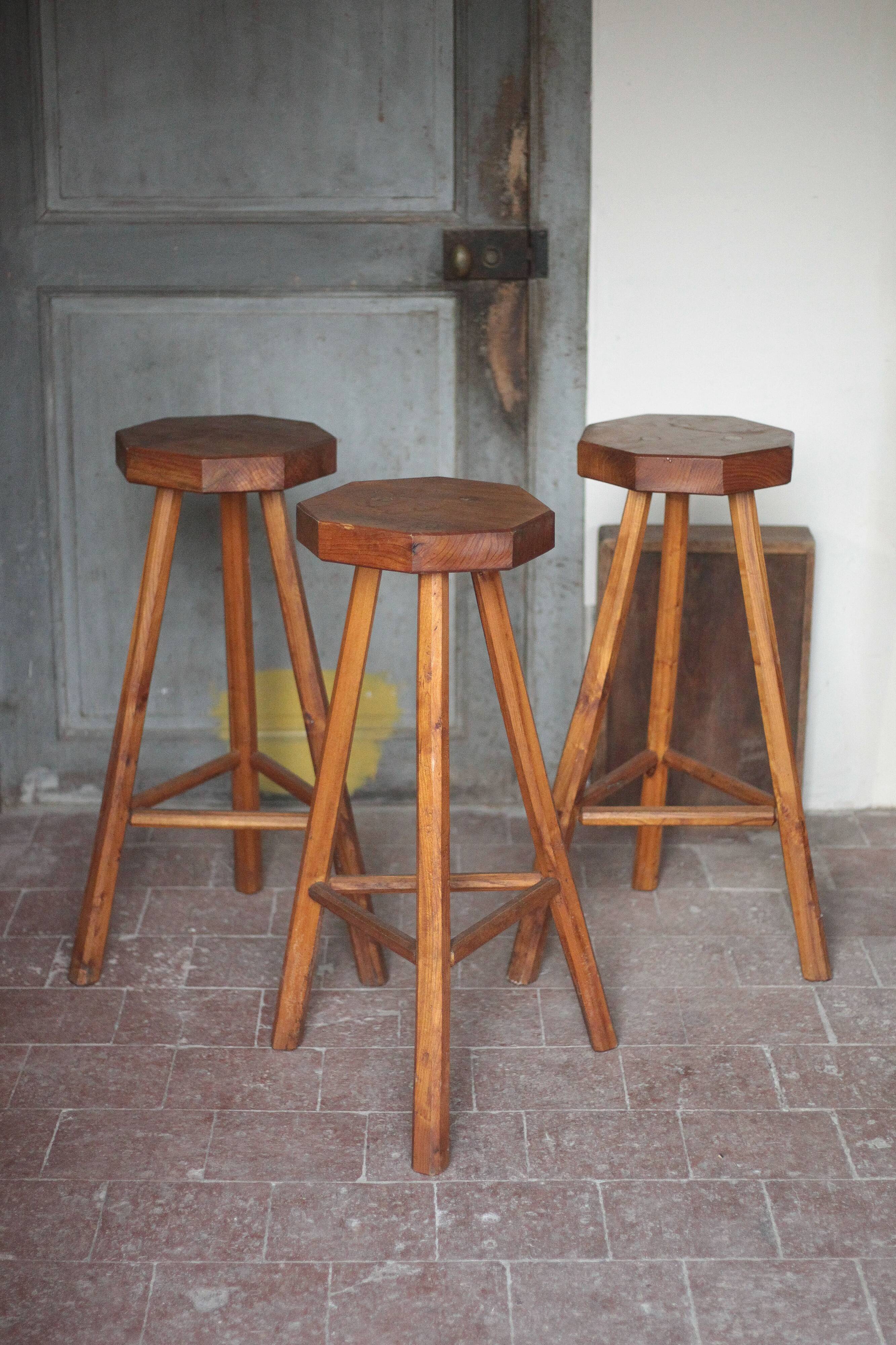 Bar stool X 3, wooden stool, brutalist stool, high stool, die