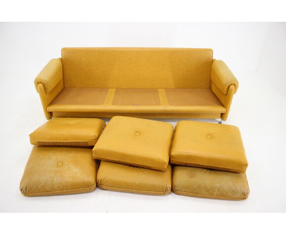 1960s myrskylä oy leather three seater sofa, finland