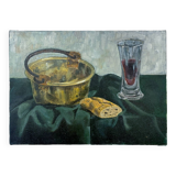 Tableau ancien - Nature morte avec pain et vin