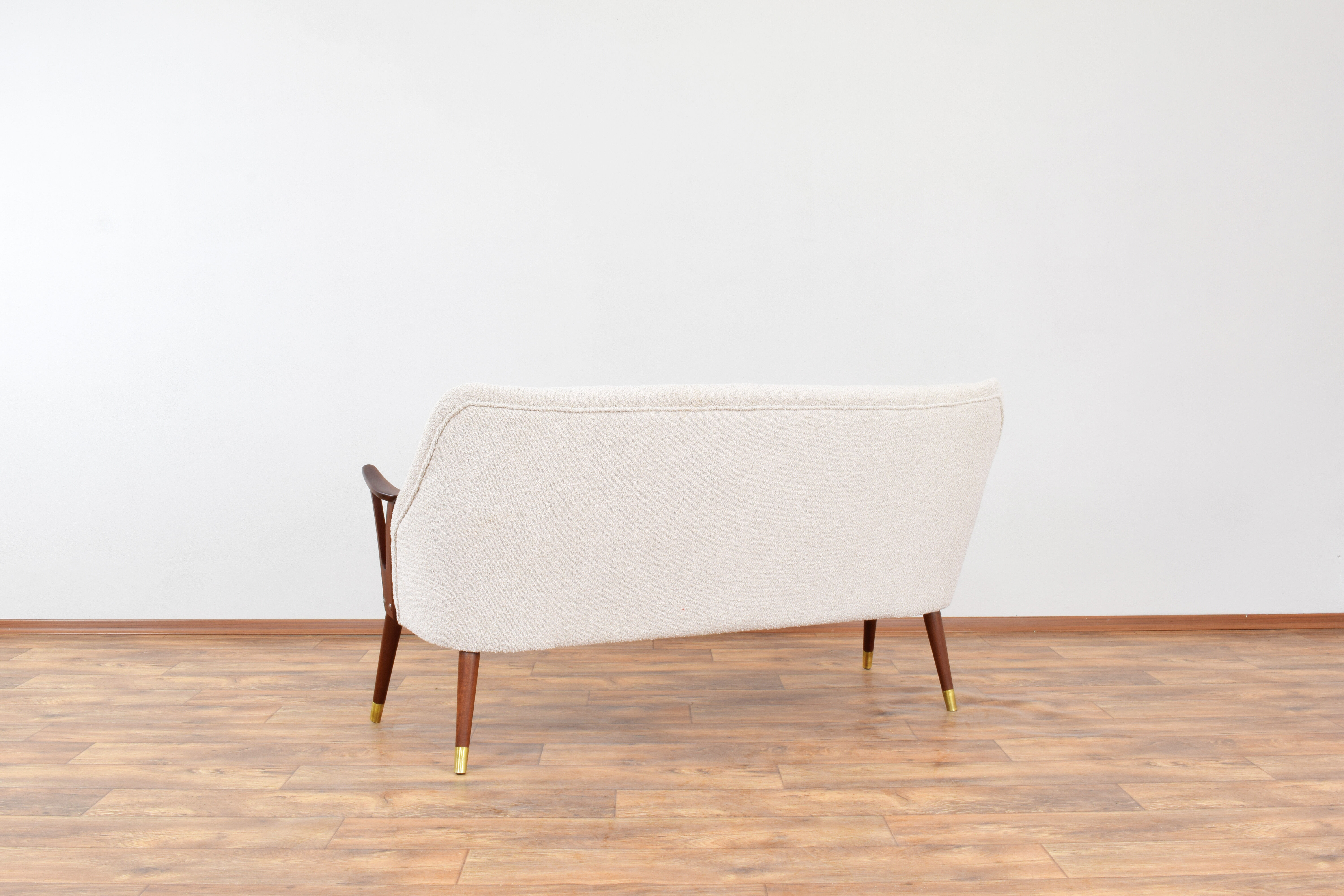 Mid-Century Norwegian Teak & Boucle Sofa, 1960s.